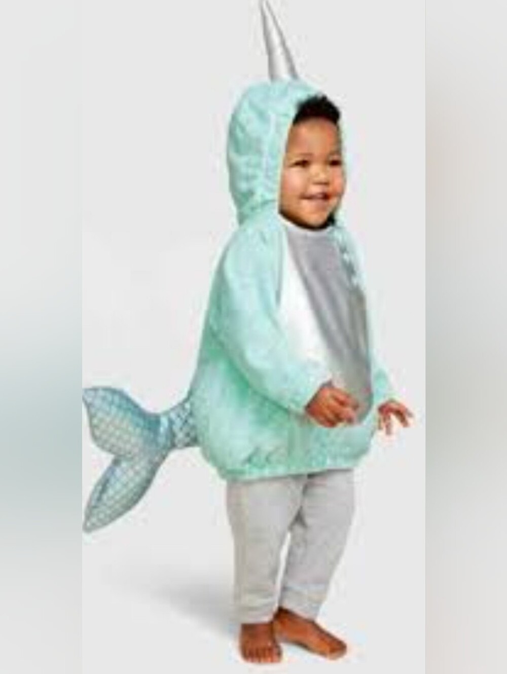EUC Teal Baby Narwhal Hoodie With Irridescent Horn & Tail Halloween Costume